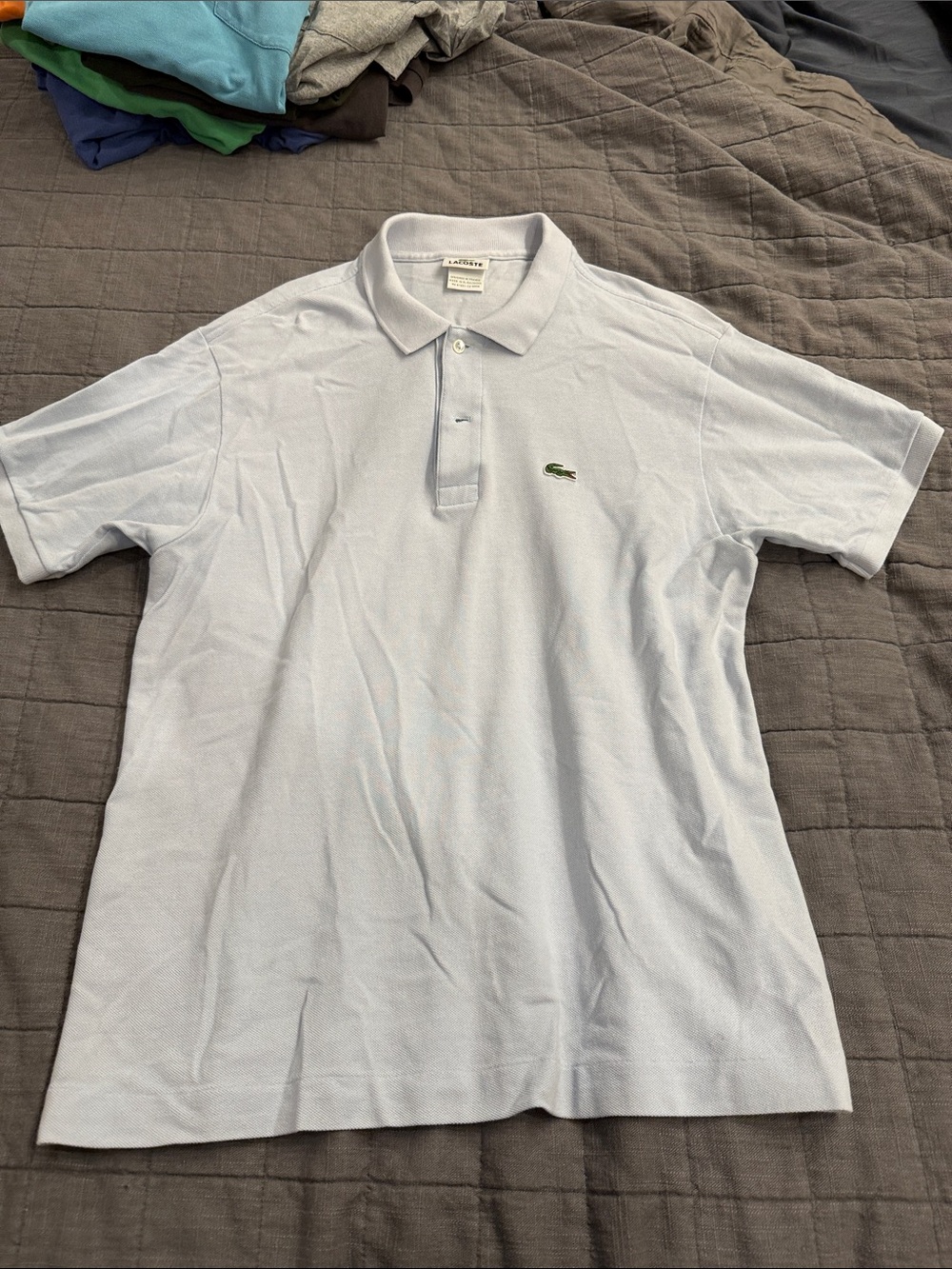 Lacoste Men’s Pale Blue Pique Polo with Green Crocodile